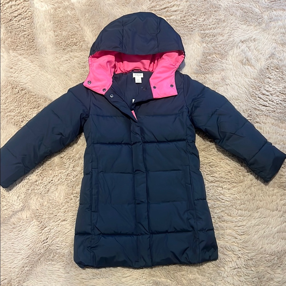 JCrew Crewcuts Navy Blue Puffer Coat with Pink Lining ❄️